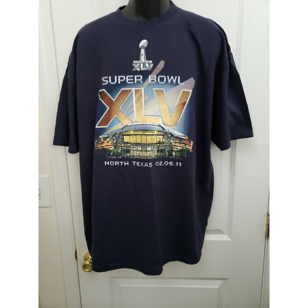 Super Bowl XLV NFL Team Mens Graphic T-Shirt Blue‎ Short Sleeves Crew Cotton 2XL
